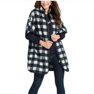 DRAPER JAMES buffalo check cape coat in nassau navy wool blend